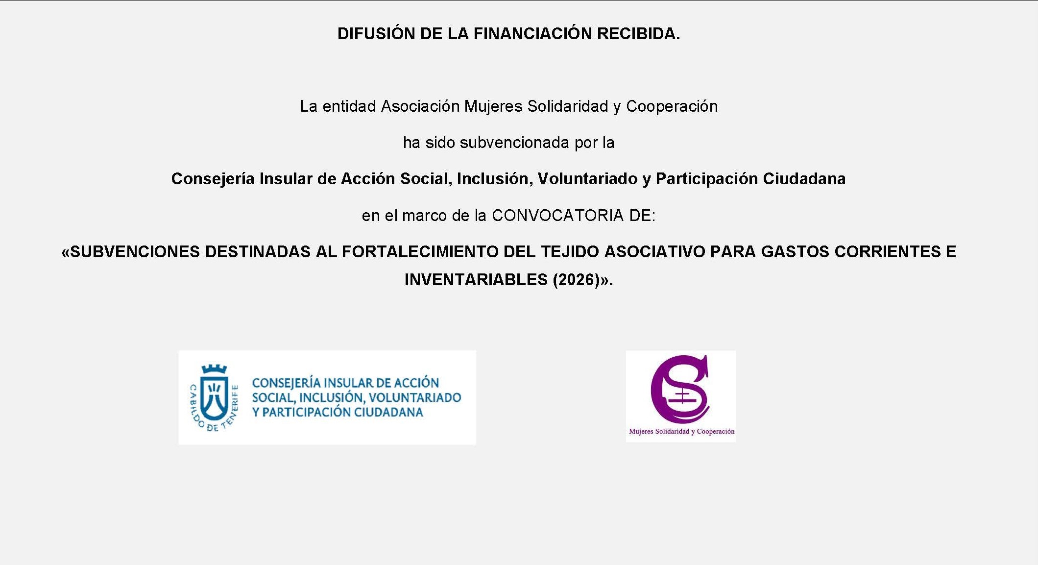 Fortalecimiento Cabildo de Tenerife 2026 fortalecimiento de la asociacion